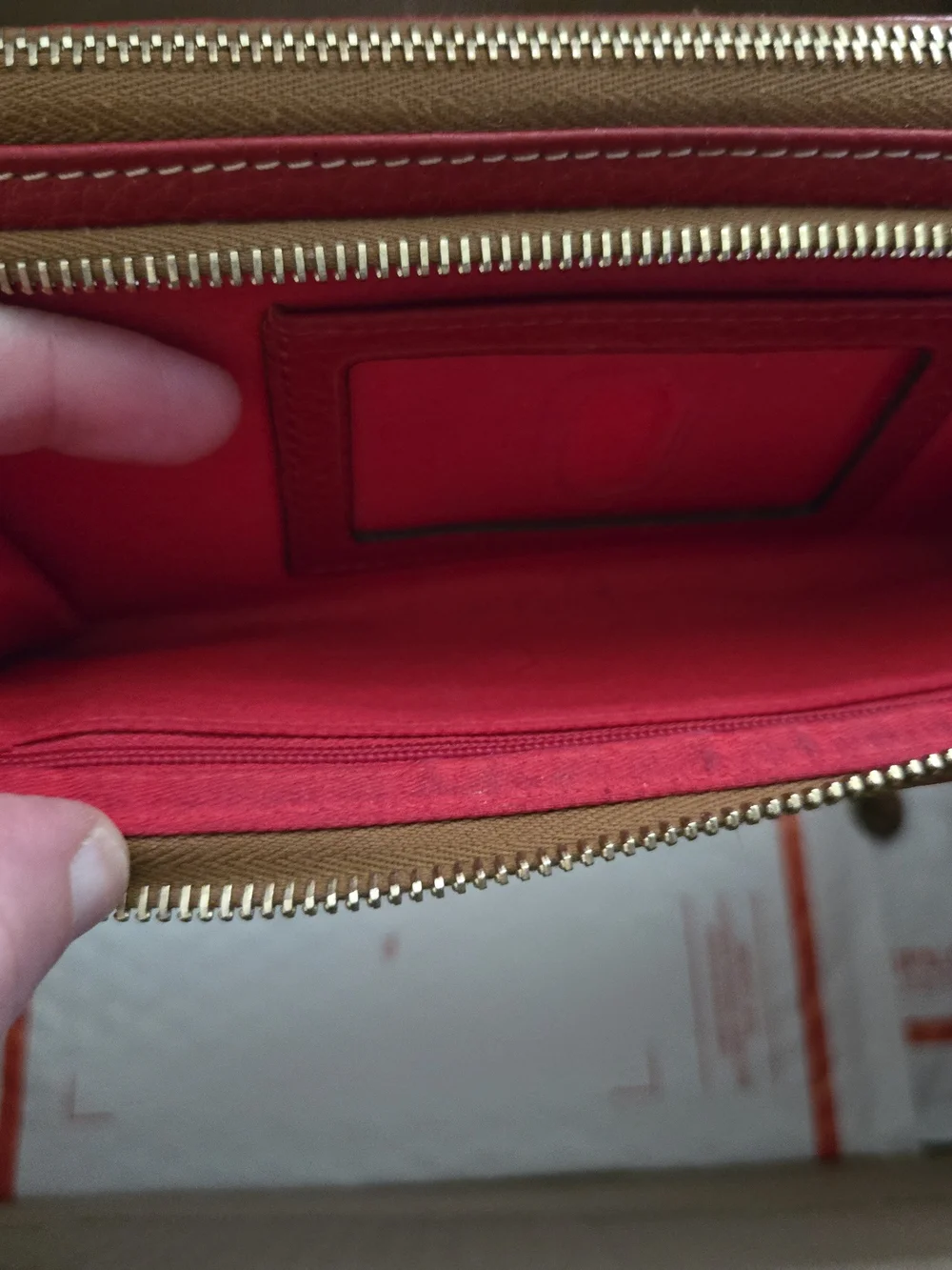 Dooney & Bourke Red Pebbled Leather Zip Wallet And Purse